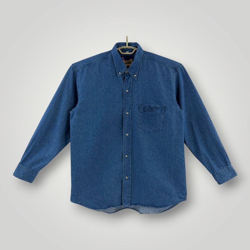 Cointreau Mens XL Blue Denim Long Sleeve Button Down Shirt Embroidered Logo